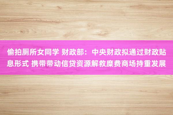 偷拍厕所女同学 财政部：中央财政拟通过财政贴息形式 携带带动信贷资源解救糜费商场持重发展