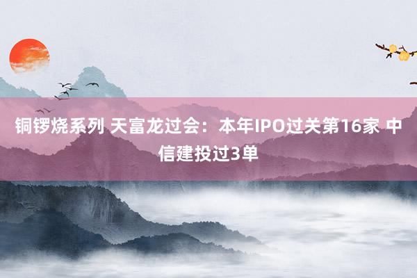 铜锣烧系列 天富龙过会：本年IPO过关第16家 中信建投过3单