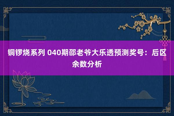 铜锣烧系列 040期邵老爷大乐透预测奖号：后区余数分析